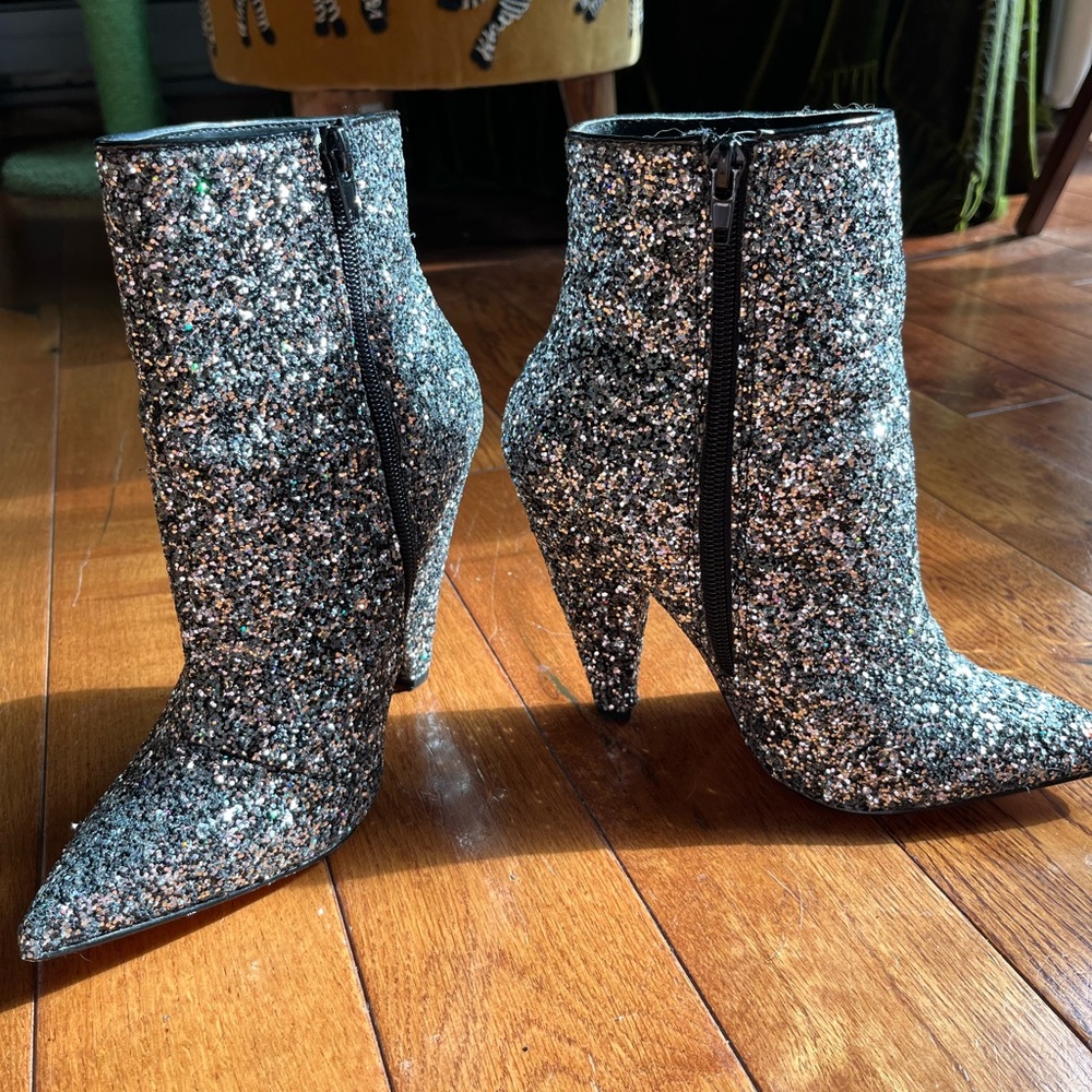 ASOS Silver Heeled Boots with Glitter Finish